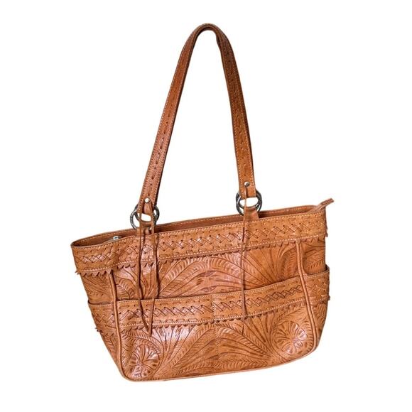 American West Tooled Leather Shoulder Bag Purse in Brown - Picture 1 of 11